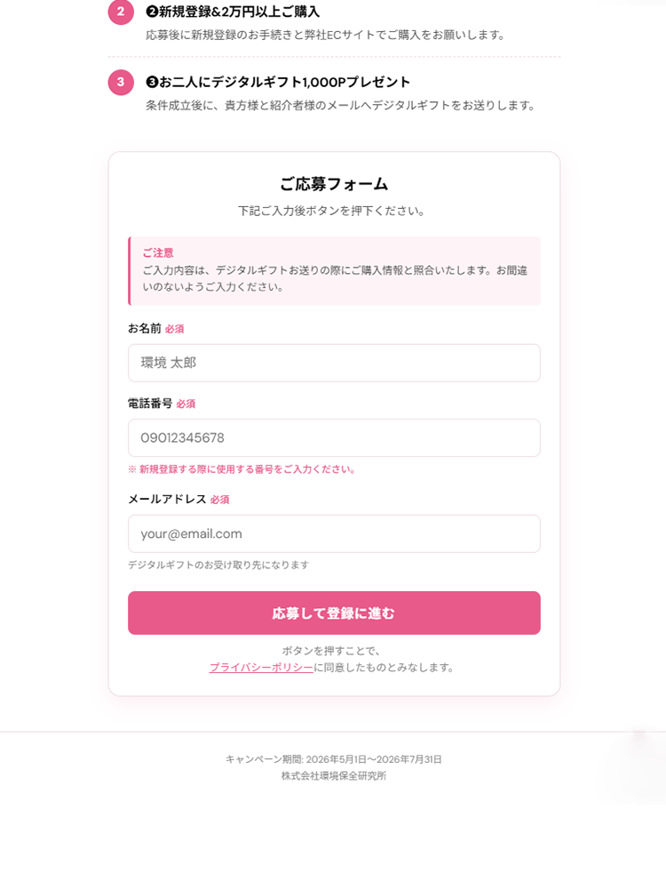 新規応募フォーム入力画面